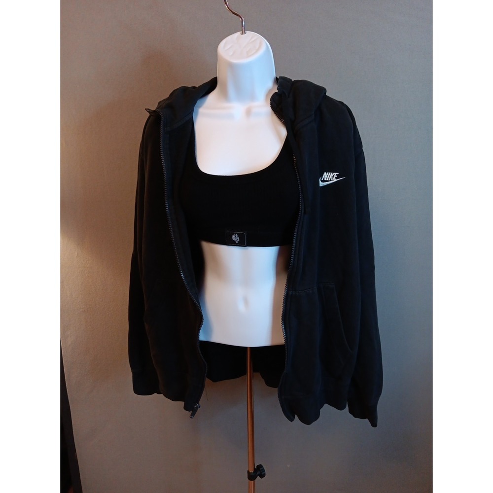 Nike Size M Black Jacket Unisex Terry Knit Embroidery Logo Classic Fit Vtg Y2k